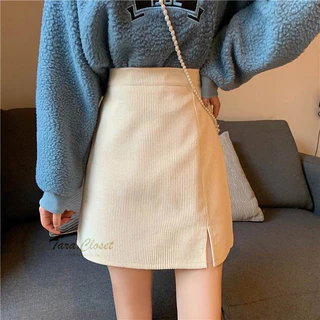 LF008 TARA SKIRT กระโปรงเอวสูง ทรงเอ ผ่าข้าง ซิปข้าง เนื้อผ้าลูกฟูก ผ้าดี ใส่สบาย ไม่ร้อน
