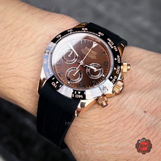 Seikomod Chocolate Pinkgold Daytona Black Bezel Chronograph Quartz Movement VK63