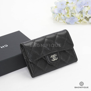 NEW CHANEL CARD HOLDER BI-FOLD SHORT BLACK CAVIAR SHW