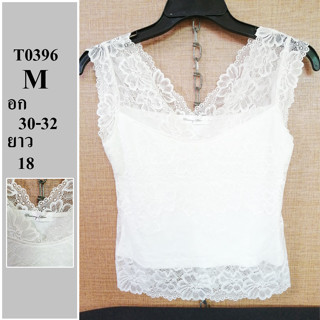 เสื้อยืดลายลูกไม้ มีซับใน แบรนด์แท้ มือสอง ไซด์ M อก 30-32 ยาว 18 รหัส T0396