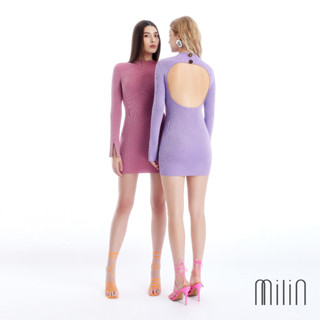 [MILIN] Flirt Dress High neckline with open back long sleeves knitted bustier dress เดรสคอสูงเปิดด้านหลังแขนยาว