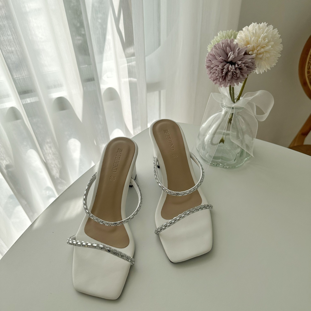 รองเท้าส้นสูงดับเบิ้ลคริสตัล  ส้นสูง 2.5  นิ้ว size ปกติ 36-42 เท้าอวบแนะนำ+1ไซส์