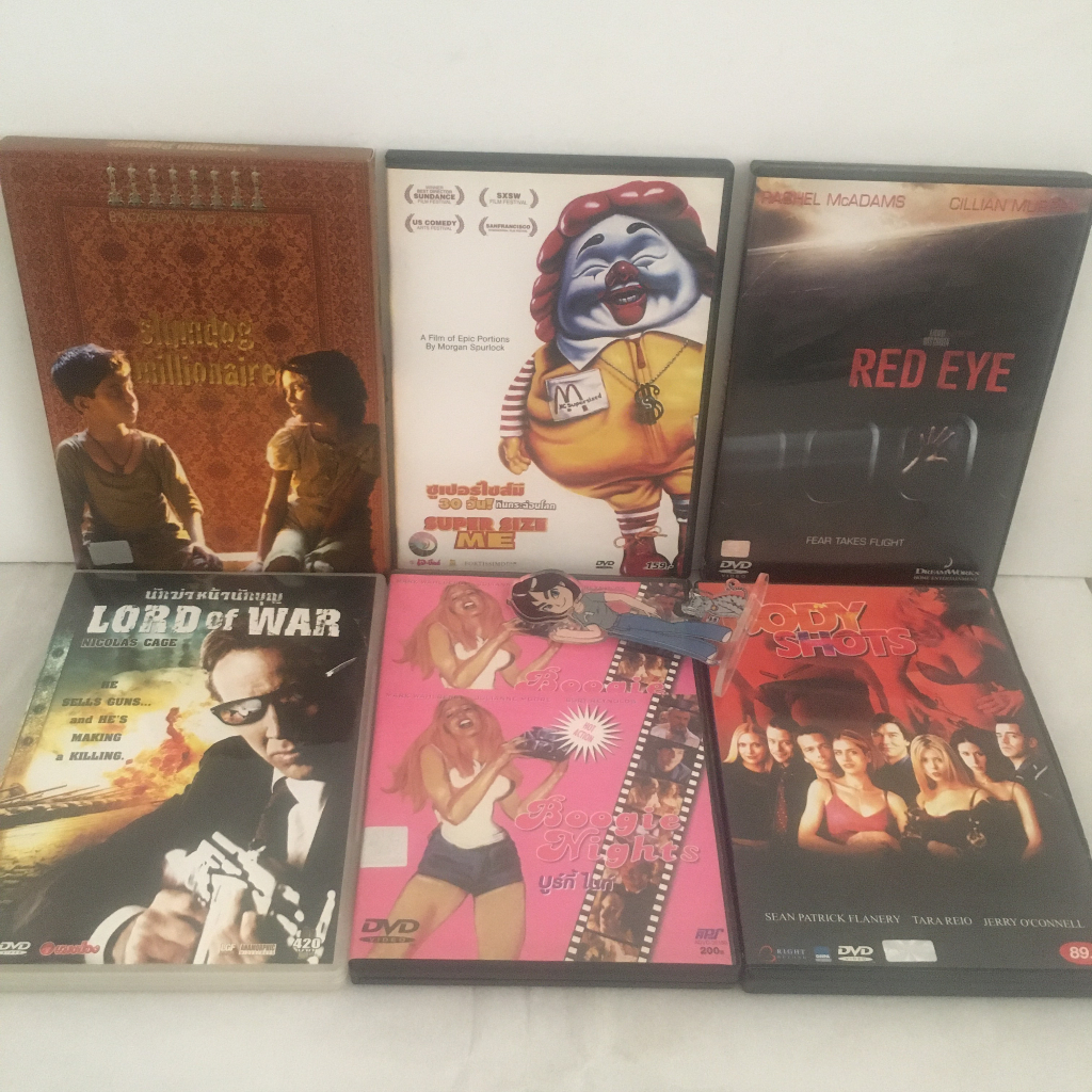 (มือสอง) DVD ภาพยนตร์ Slumdog, Super Size Me, Red Eye, Lord of War, Boogie Nights, Body Shots แผ่นแท