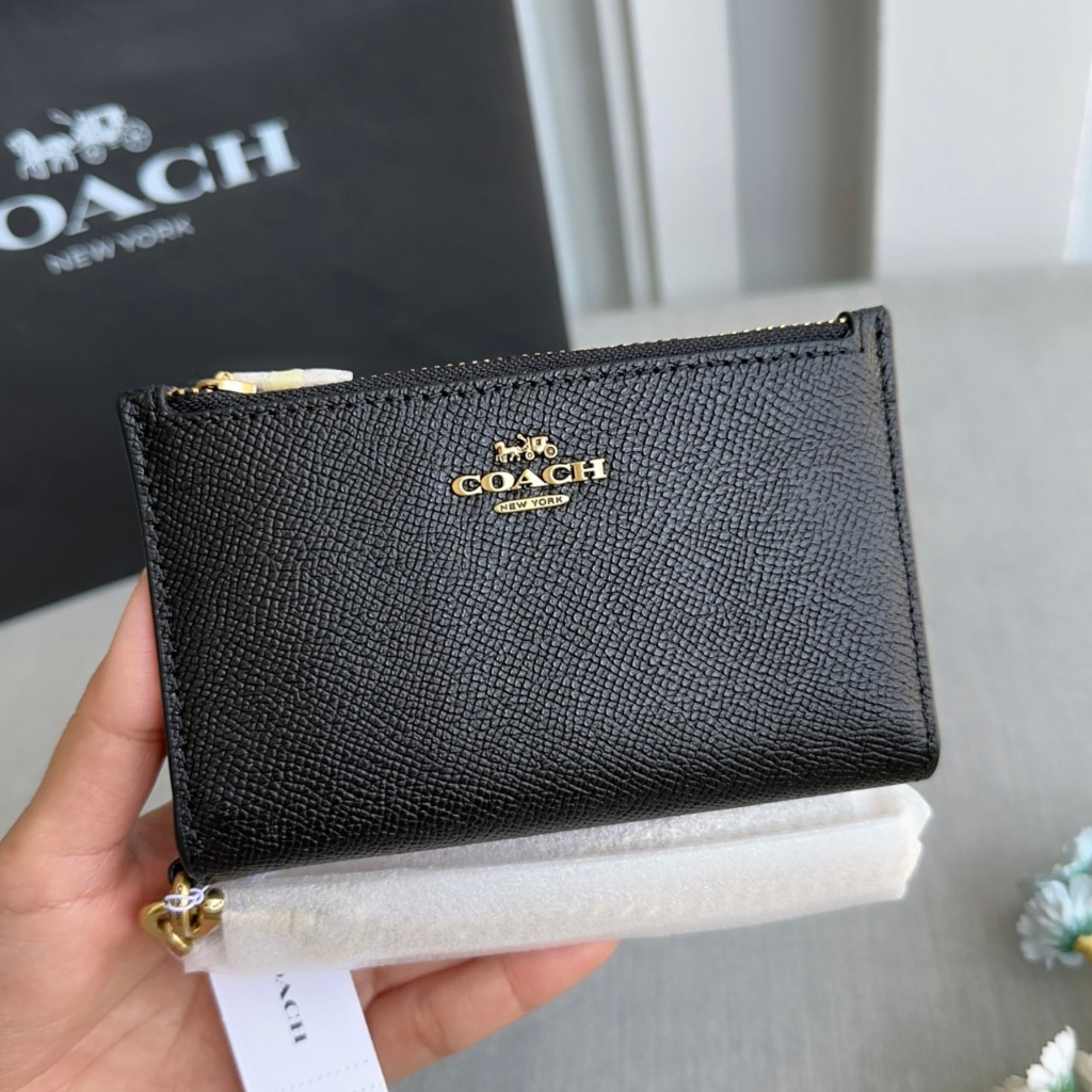 💚แท้💯 พร้อมส่ง💚C2644 Coach Zip Chain Card Case Key Fob Leather Wallet
