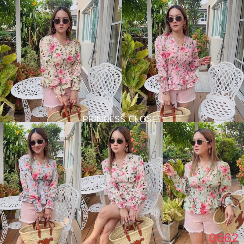 bybeyond เสื้อแฟชั่น ผู้หญิง ลายดอกไม้ แขนยาว คอวี ติดกระดุม มีให้เลือกด้วยกัน5สีเลยทีเดียว