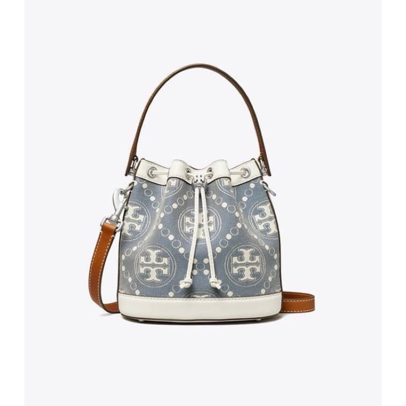 Tory burch Monogram Denim Bucket Bag