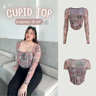 CUPID เสื้อครอปสาวอวบซีทรู Y2K ทรงลูกคุณคอเหลี่ยมสวยหรูดูแพงด้านหน้ามีซับในมีโครงทรงสวยปังใส่แล้วไม่ม้วน