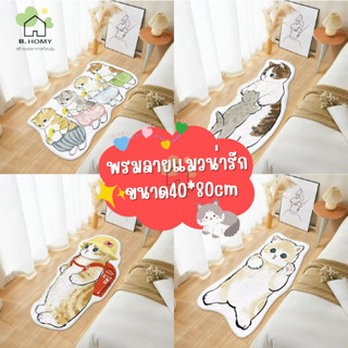 พรมลายแมว 40*80cm พรมแมว มีกันลื่น พรมน่ารัก พรมปูพื้น พรมเช็ดเท้า minimal มินิมอล ของแต่งห้อง B.HOMY