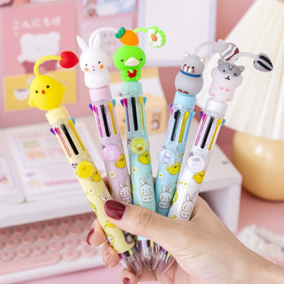 พร้อมส่ง ปากกาลูกลื่น 8 สี ปากกาลูกลื่น0.5mm  ปากกาหลายสี ปากกาแบบกด ปากกาหัวการ์ตูน  ปากกาแฟนซี ปากกาน่ารัก