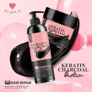 [ เคราติน + แชมพู ] สูตรชาโคล KERATIN CHARCOAL ทรีทเม้นท์บำรุงผม ทำสี ฟื้นฟูผมแห้งเสีย 1 แถม 1 ส่งฟรี*