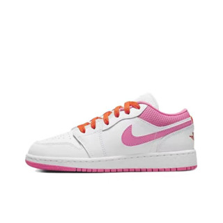 Air Jordan 1 Low AJ1 สีขาวสีชมพู Nike Big Kids รองเท้าบาสเก็ตบอล Retro Low【ของแท้100%】