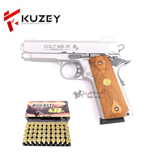 แบลงค์กันKUZEY M1911 4”นิ้ว COLT MK/IV SR80 สีเงินด้าน กริปไม้ แถมลูก 1 กล่อง ผู้ซื้ออายุ 21 ปีขึ้นไปส่งภาพถ่ายบัตรในแชท