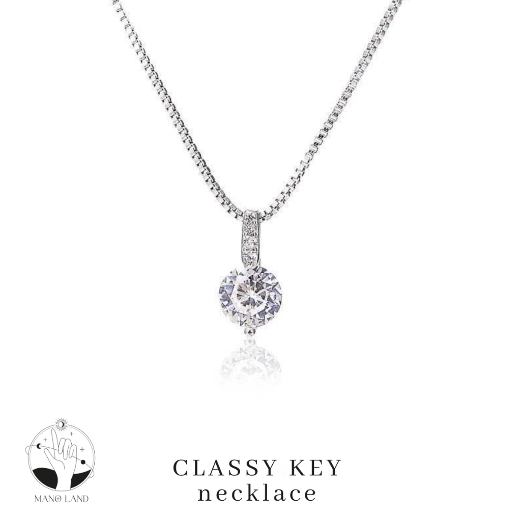 MNL💗CLASSY KEY สร้อยคอจี้เพชรกลม สไตล์เกาหลี ผู้หญิง สร้อยคอแฟชั่น เงินแท้ จี้เพชร ของขวัญ สร้อยเกาห
