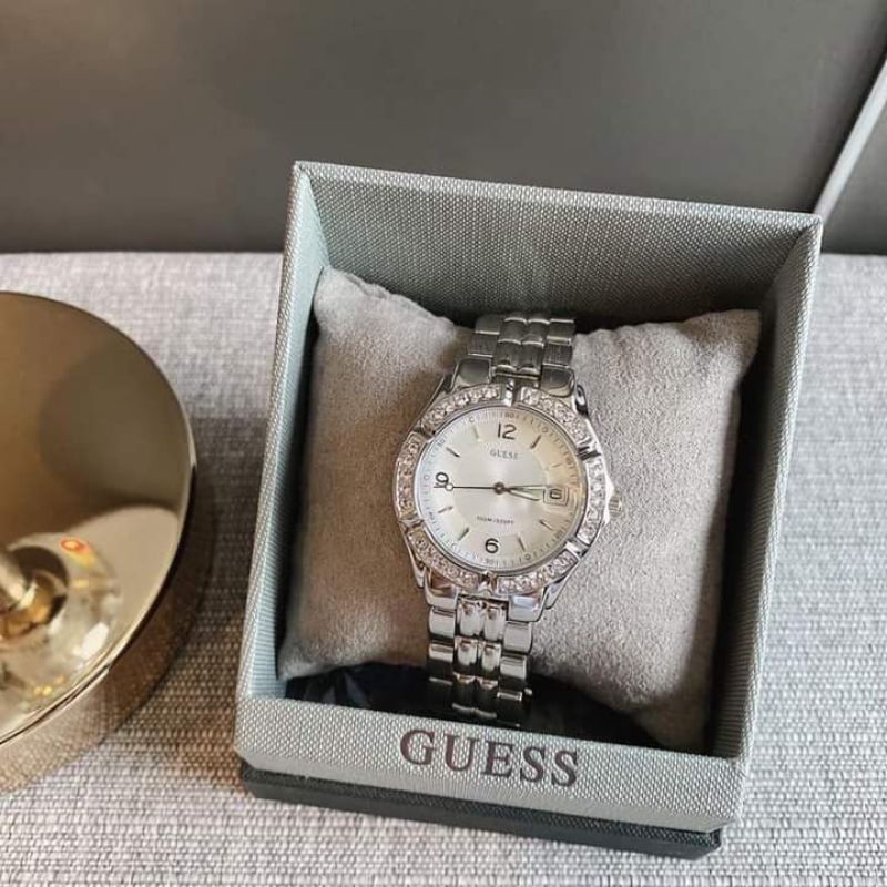 💥สินค้าพร้อมส่ง 💥นาฬิกาGuess แท้100%👑 นาฬิกาข้อมือ สีเงินล้อมคริสตัล G75511M นาฬิกาข้อมือผู้หญิง นาฬิกาGuess ของแท้