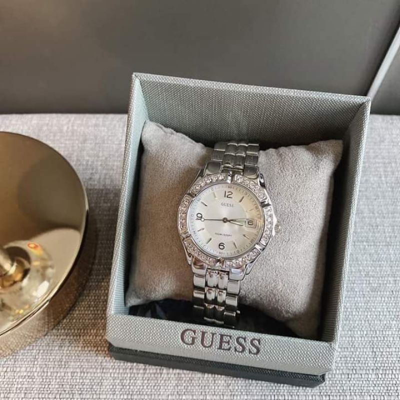 💥สินค้าพร้อมส่ง 💥นาฬิกาGuess แท้100%👑 นาฬิกาข้อมือ สีเงินล้อมคริสตัล G75511M นาฬิกาข้อมือผู้หญิง นาฬ