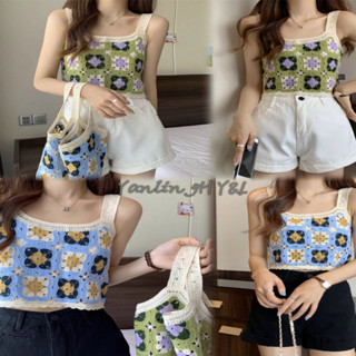 071#เสื้อลายดอกไม้ ดีเทลเสื้อสายเดี่ยว ไหมพรม  สีน่ารักมาก มี2สี เซ็กซี่มาก น่ารัก