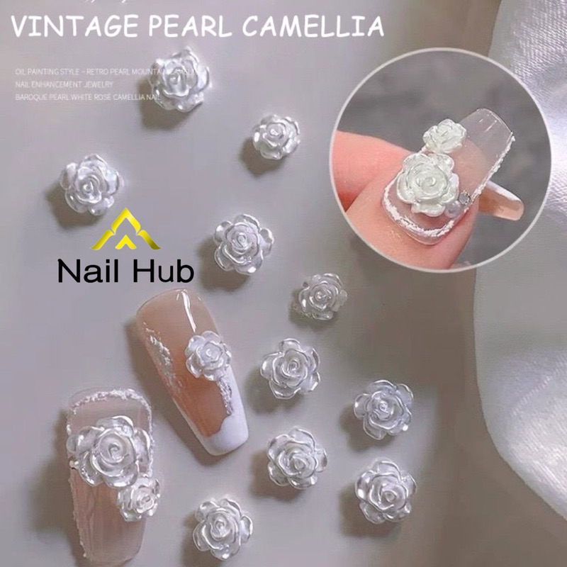 AC.7 ส่งด่วน ‼️‼️ร้านไทย 🇹🇭🇹🇭🇹🇭 แพ็ค 10 ชิ้น พร้อมส่ง ดอกคามิเลีย ดอกกุหลาบติดเล็บ