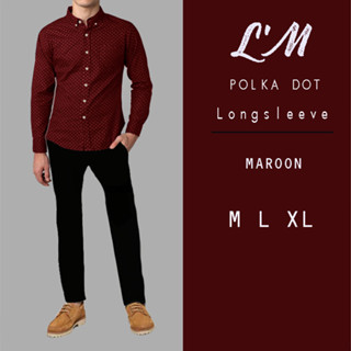 [โค้ดส่วนลด LMOF380 ลด15%] LM Mens style เสื้อเชิ้ตลายจุด เสื้อเชิ้ตผู้ชาย 4 สี กรม พีช ขาว แดง