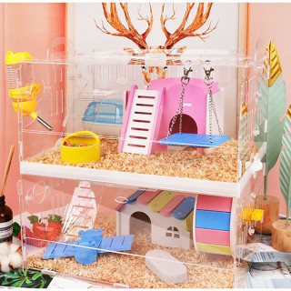 Hamster cage กรงหนูแฮมเตอร์ 2 ชั้น พร้อมอุปกรณ์ ขนาดต่อชั้น 25x35x35 cm ST221011-12