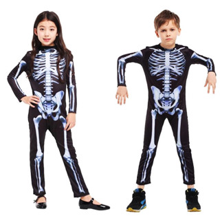 จั๊มสูทโครงกระดูก ชุดโครงกระดูก ชุดผี ชุดแฟนซี โครงกระดูก ฮาโลวีน Skeleton Jumpsuite Scary Fancy Kid Costume Halloween