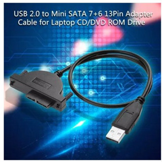 ายแปลง DVD Notebook ภายนอก USB 2.0 to Mini Sata II 7+6 13Pin Adapter Converter Cable Screws steady style