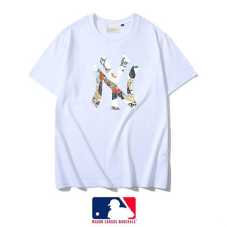 เสื้อยืดพิมพ์ลายแฟชั่น gothic เสื้อยืดกีฬา Branded MLB Printed NY Tshirt High-end Pure Cotton Short-sleeved Streetw