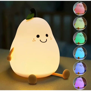 การ์ตูน Pear ซิลิโคนไฟ LED NightLight ข้างเตียงตกแต่งชาร์จเปลี่ยนสีบรรยากาศโคมไฟสำหรับเด็กวันหยุดของขวัญ