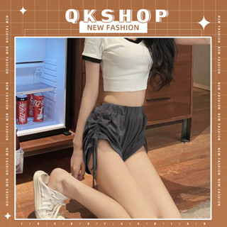 QKshop กางเกงขาสั้นเอวสม็อค กางเกงแฟชั่นสายฝอ เอวสูงใส่แล้วเข้ารูปสวย ดูดีสุดๆ แมทช์ง่าย หยิบใส่ได้ทุกเทศกาล💯