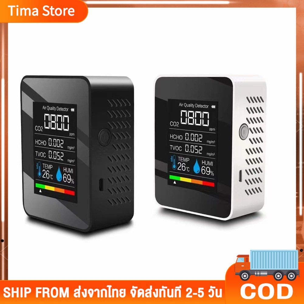 【ส่งจากไทย】เครื่องตรวจจับ CO2 คุณภาพอากาศ แบบพกพา ฟอร์มาลดีไฮด์ HCHO TVOC ทดสอบอุณหภูมิ ความชื้น LCD