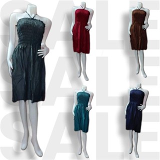 SALE!SALE!! SHORT PLAIN ELASTIC HIGH WAISTED DRESS detachable neckline strap เดรสสั้นยางยืดธรรมดา / สายคล้องคอถอดออกได้