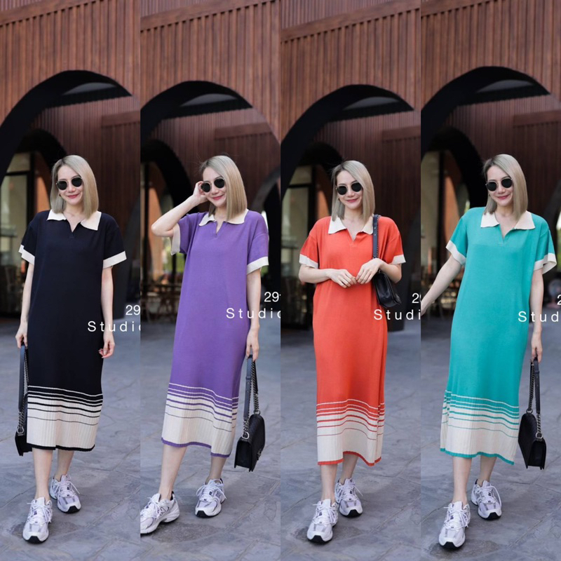 29Th  เดรสผ้านิตแขนสั้น คอโปโล