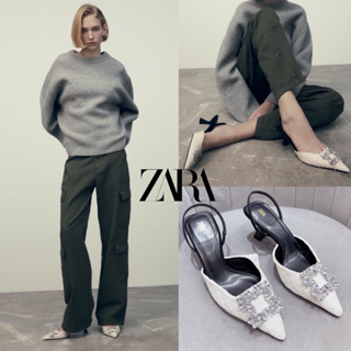 รองเท้าZARA เพชรวิบวับตาแตกมาก งานผ้าทวิตสีเรียบหรู ส้นสูง พื้นนิ่ม ใส่สบาย