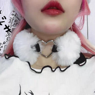 🔥Sale🔥สร้อยคอโชคเกอร์หนังหัวใจขน Leather Heart Fur Choker พร้อมส่ง