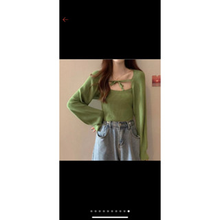 ชุดเซ็ต2ชิ้นเสื้อคุม+เสื้อสายเดี่ยว