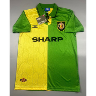 เสื้อบอล ย้อนยุค แมนยู 1992 เยือน ขาว-เขียว Retro Manchester United Away  เรโทร คลาสสิค 1992-94