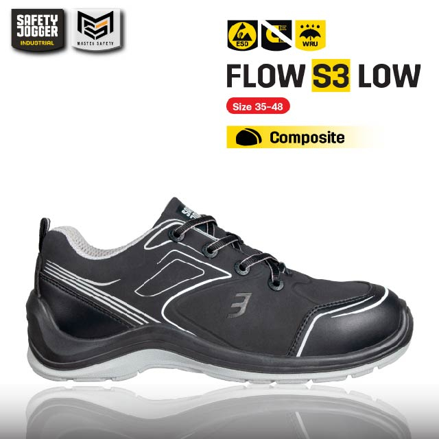 [ของแท้พร้อมส่ง] Safety Jogger รุ่น FLOW S3 LOW รองเท้าเซฟตี้หุ้มส้น มาตรฐาน S3 หัวคอมโพสิท พื้นเหล็ก ที่ทำจากตาข่าย 3D