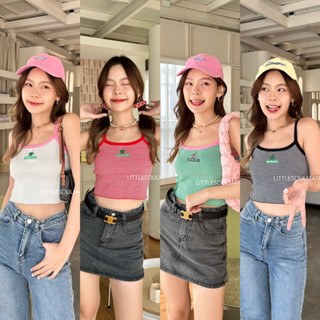 littlesoulmate เสื้อครอปสายเดี่ยวเอวลอย สายเดี่ยวไหมพรม สีสดใส ซัมเมอร์(ohoo)
