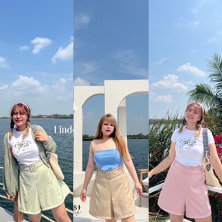 W0076 กางเกงผ้าบาบี้นำเข้า + เข็มขัดหัวปั้มสุดน่ารัก plussize สาวอวบ