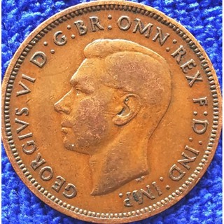 เหรียญ​ อังกฤษ​ Great​ Britain​(UK), 1/2 Penny, (ยุค​ George​ VI)​, ใช้แล้ว, #​1768T