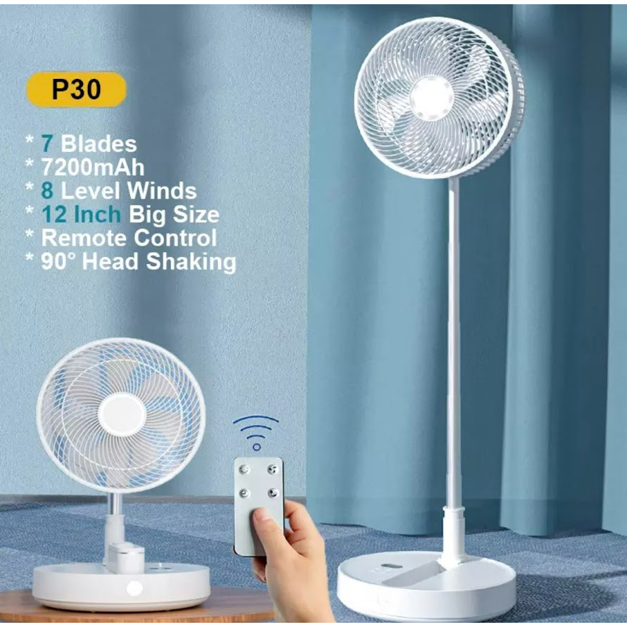 พร้อมส่ง รุ่น P30 พัดลมพับได้ ไร้สาย มีแบตในตัว พร้อมรีโมท 7ใบพัด ลมแรงเสียงเบา ปรับได้ 8 ระดับ ของแท้100%