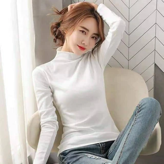 เสื้อคอเต่าแขนยาว เต็มตัว (ผ้าคอตตอน) เสื้อคอเต่า แขนยาว สีพื้น เต็มตัว ทรงสวยสไตล์เกาหลี