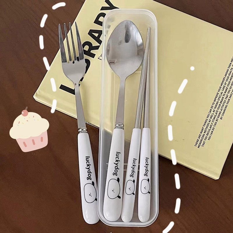 ชุดช้อนส้อม 3ชิ้น ช้อนส้อมเกาหลี พร้อมกล่อง onesuper