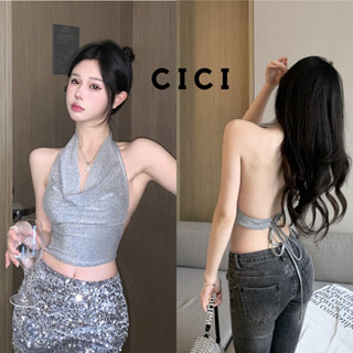 Cici(NO.J323)เสื้อคล้องคอเว้าหลังดีเทลสายผูกโบว์หลังถ่วงคอแซ่บมากสายฝอสุดๆ