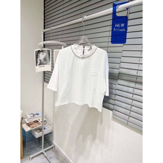 เสื้อแขนสั้น มิวมิว CRYSTAL NECK T-SHIRT S-M