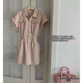 🇰🇷New🇰🇷  Korea wg pink denim dress Dressยีนสีชมพูนม ผ้ายีนฟอก อย่างดีทรงสวย เอวสมอคหลังค่า