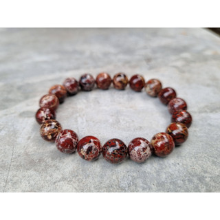 ROJ1 สร้อยข้อมือหิน กำไลหิน Red Ocean jasper สีน้ำตาลแดง