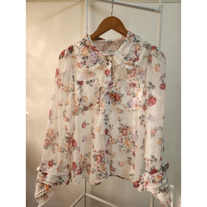 maylada เสื้อแขนยาว  คอบัว ลายดอก