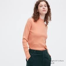 Uniqlo Women Ribbed High Neck Long-Sleeve T-Shirt สี21 Light Orange เสื้อแขนยาวคอเต่าขนาดพอดีตัว