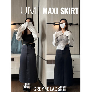 UIUI | umi maxi skirt กระโปรงยาว Y2K มาพร้อมเข็มขัด ดำ/เทา