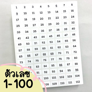 สติ๊กเกอร์ตัวเลข 1-100 ขนาด13x19มม. พื้นขาว ไดคัทแล้ว ไม่กันน้ำ ลอกแปะได้เลย